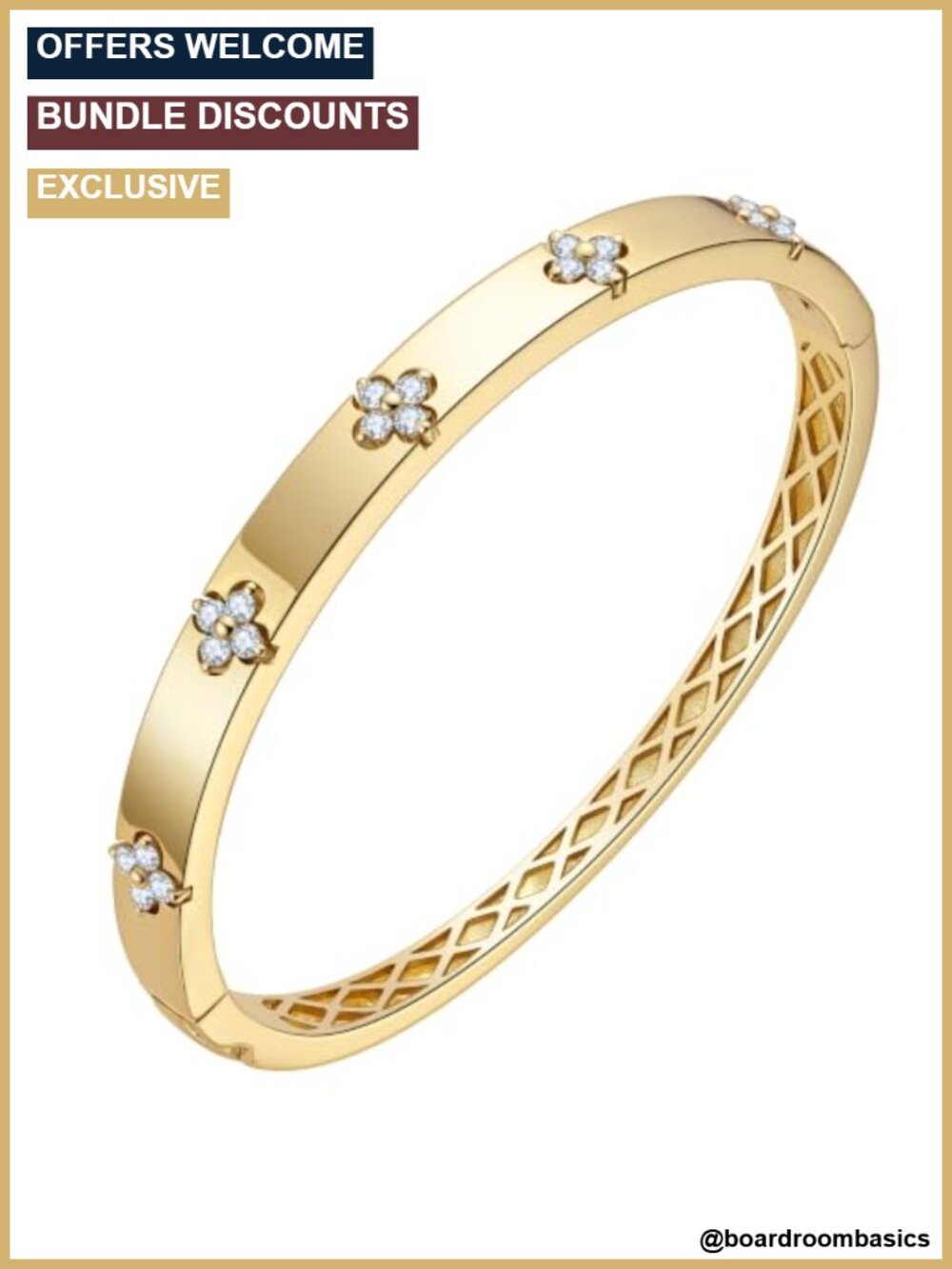 14K Gold Plated Cuff Bracelet Women Moissanite Clover Inlaid Bangle